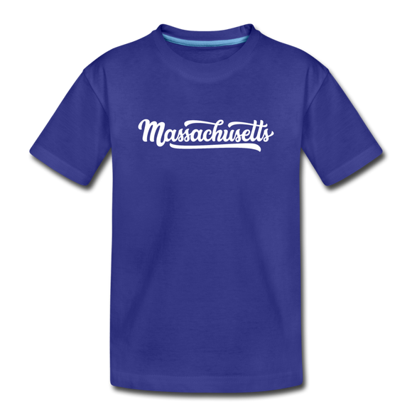 Massachusetts Youth T-Shirt - Hand Lettered Youth Massachusetts Tee - royal blue