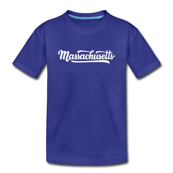 Massachusetts Youth T-Shirt - Hand Lettered Youth Massachusetts Tee - royal blue