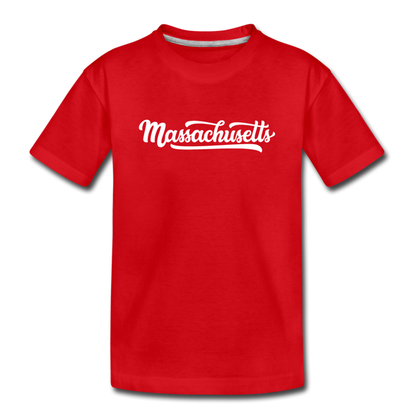 Massachusetts Youth T-Shirt - Hand Lettered Youth Massachusetts Tee - red