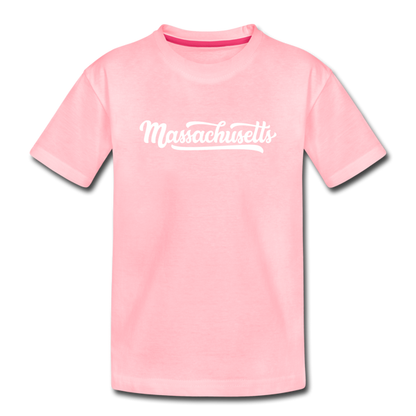 Massachusetts Youth T-Shirt - Hand Lettered Youth Massachusetts Tee - pink