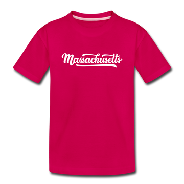 Massachusetts Youth T-Shirt - Hand Lettered Youth Massachusetts Tee - dark pink
