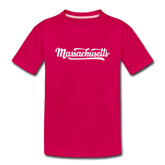 Massachusetts Youth T-Shirt - Hand Lettered Youth Massachusetts Tee - dark pink