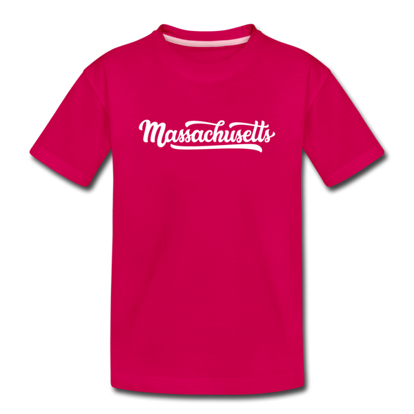 Massachusetts Youth T-Shirt - Hand Lettered Youth Massachusetts Tee - dark pink