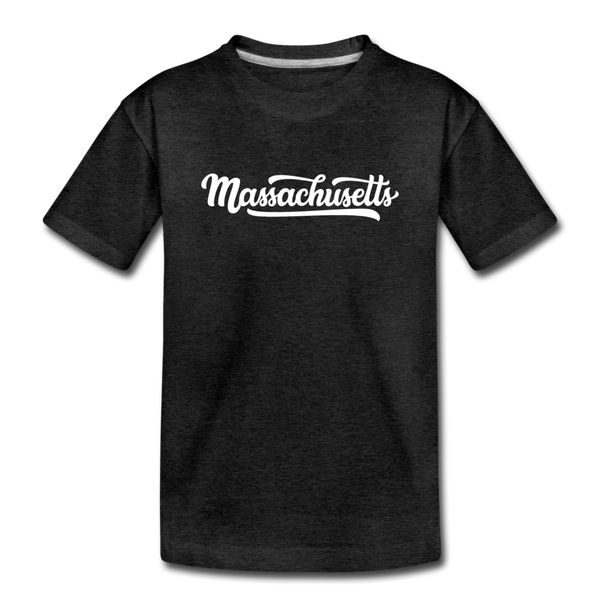 Massachusetts Youth T-Shirt - Hand Lettered Youth Massachusetts Tee - charcoal gray