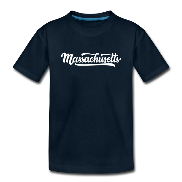 Massachusetts Youth T-Shirt - Hand Lettered Youth Massachusetts Tee - deep navy