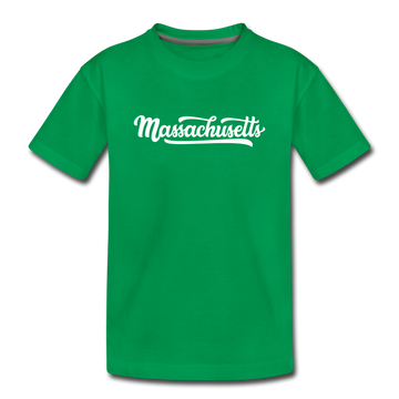 Massachusetts Youth T-Shirt - Hand Lettered Youth Massachusetts Tee - kelly green
