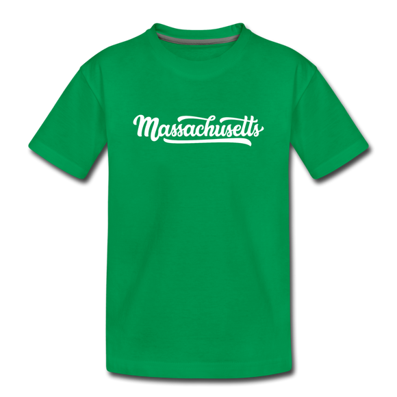 Massachusetts Youth T-Shirt - Hand Lettered Youth Massachusetts Tee - kelly green