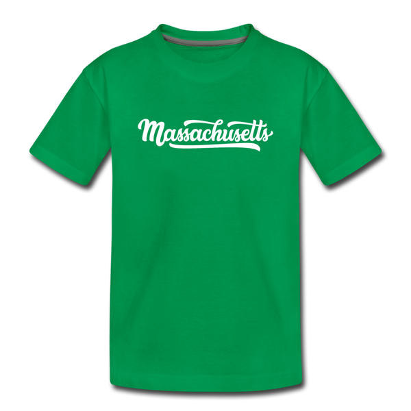Massachusetts Youth T-Shirt - Hand Lettered Youth Massachusetts Tee - kelly green