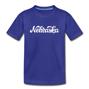 Nebraska Youth T-Shirt - Hand Lettered Youth Nebraska Tee - royal blue