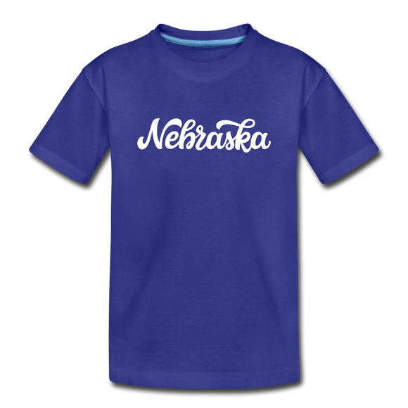Nebraska Youth T-Shirt - Hand Lettered Youth Nebraska Tee - royal blue