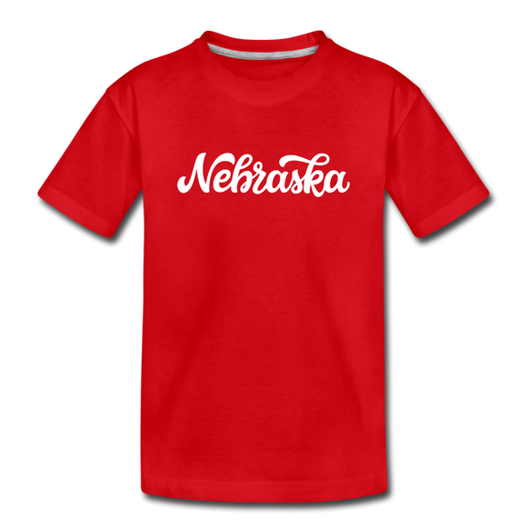 Nebraska Youth T-Shirt - Hand Lettered Youth Nebraska Tee - red