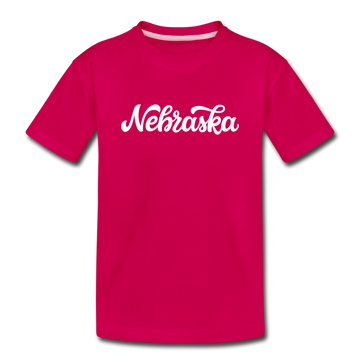 Nebraska Youth T-Shirt - Hand Lettered Youth Nebraska Tee - dark pink