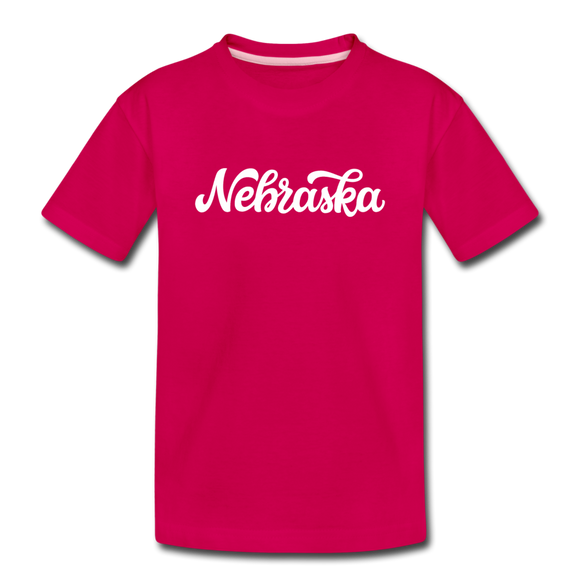 Nebraska Youth T-Shirt - Hand Lettered Youth Nebraska Tee - dark pink