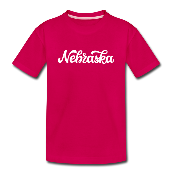 Nebraska Youth T-Shirt - Hand Lettered Youth Nebraska Tee - dark pink
