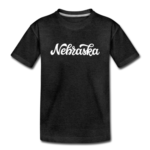 Nebraska Youth T-Shirt - Hand Lettered Youth Nebraska Tee - charcoal gray