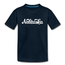 Nebraska Youth T-Shirt - Hand Lettered Youth Nebraska Tee - deep navy