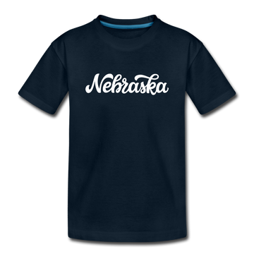 Nebraska Youth T-Shirt - Hand Lettered Youth Nebraska Tee - deep navy