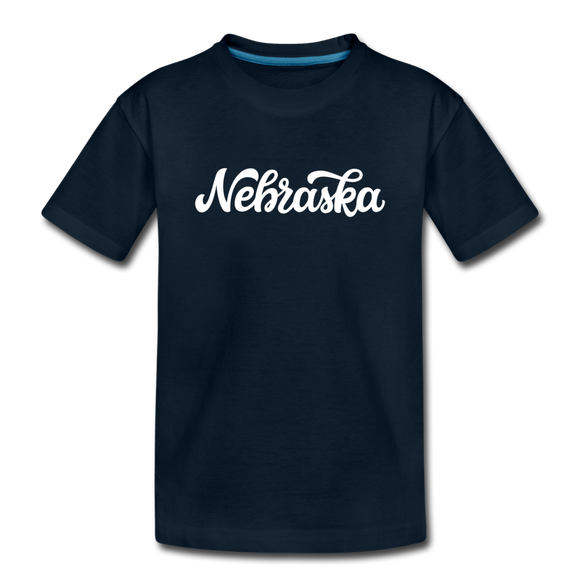 Nebraska Youth T-Shirt - Hand Lettered Youth Nebraska Tee - deep navy