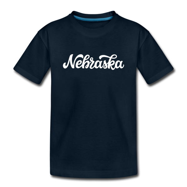 Nebraska Youth T-Shirt - Hand Lettered Youth Nebraska Tee - deep navy