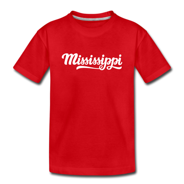 Mississippi Youth T-Shirt - Hand Lettered Youth Mississippi Tee - red