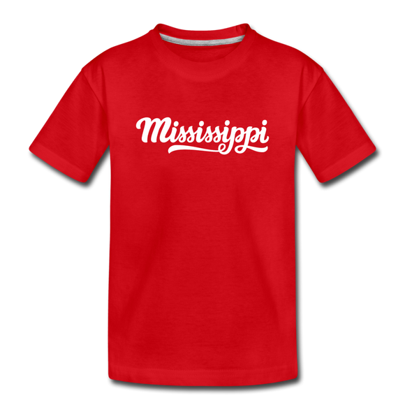 Mississippi Youth T-Shirt - Hand Lettered Youth Mississippi Tee - red