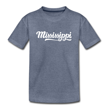 Mississippi Youth T-Shirt - Hand Lettered Youth Mississippi Tee - heather blue