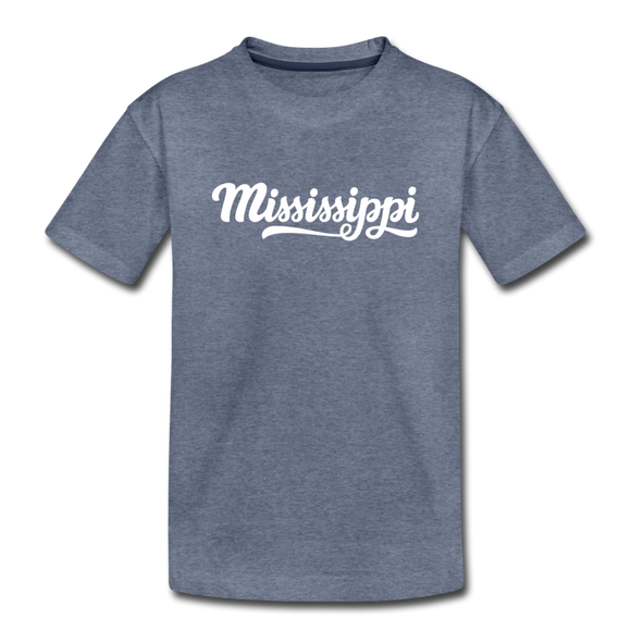 Mississippi Youth T-Shirt - Hand Lettered Youth Mississippi Tee - heather blue