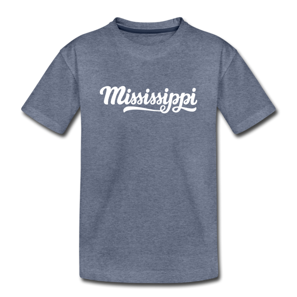 Mississippi Youth T-Shirt - Hand Lettered Youth Mississippi Tee - heather blue