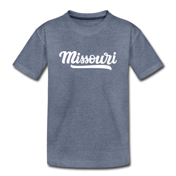 Missouri Youth T-Shirt - Hand Lettered Youth Missouri Tee - heather blue