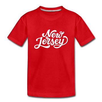New Jersey Youth T-Shirt - Hand Lettered Youth New Jersey Tee - red