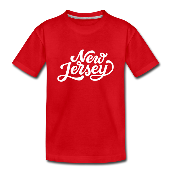 New Jersey Youth T-Shirt - Hand Lettered Youth New Jersey Tee - red