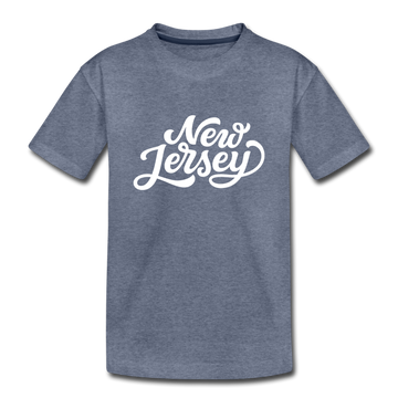 New Jersey Youth T-Shirt - Hand Lettered Youth New Jersey Tee - heather blue