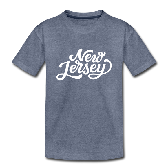New Jersey Youth T-Shirt - Hand Lettered Youth New Jersey Tee - heather blue
