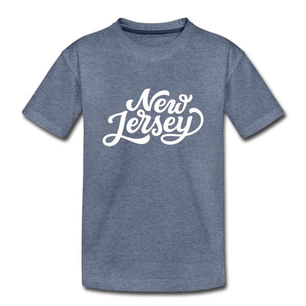 New Jersey Youth T-Shirt - Hand Lettered Youth New Jersey Tee - heather blue