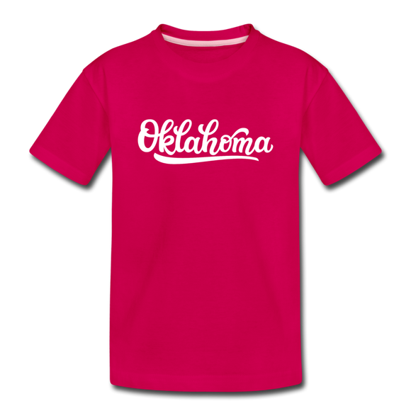 Oklahoma Youth T-Shirt - Hand Lettered Youth Oklahoma Tee - dark pink