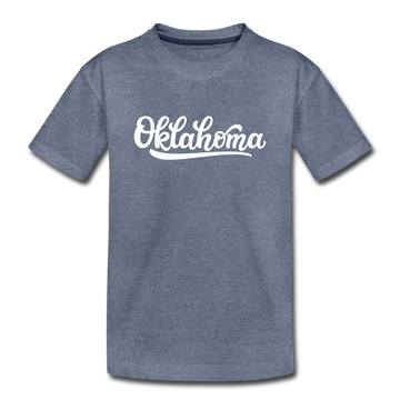 Oklahoma Youth T-Shirt - Hand Lettered Youth Oklahoma Tee - heather blue