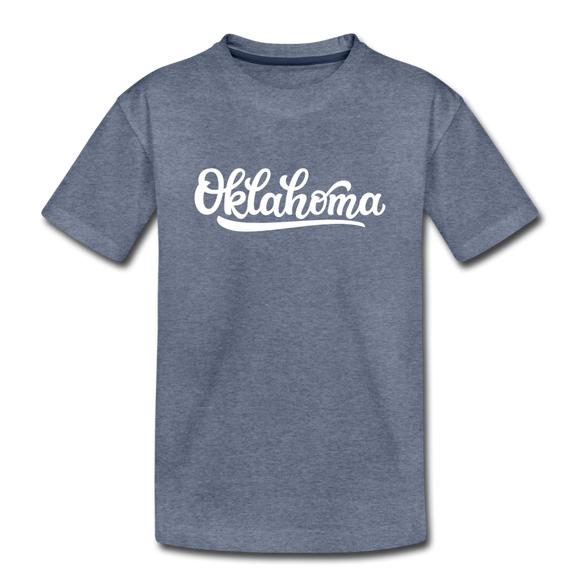 Oklahoma Youth T-Shirt - Hand Lettered Youth Oklahoma Tee - heather blue