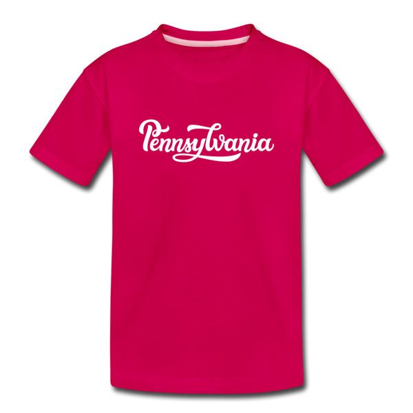 Pennsylvania Youth T-Shirt - Hand Lettered Youth Pennsylvania Tee - dark pink