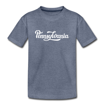 Pennsylvania Youth T-Shirt - Hand Lettered Youth Pennsylvania Tee - heather blue