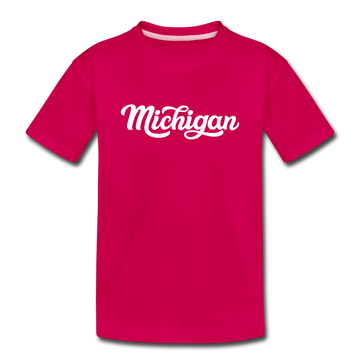 Michigan Youth T-Shirt - Hand Lettered Youth Michigan Tee - dark pink