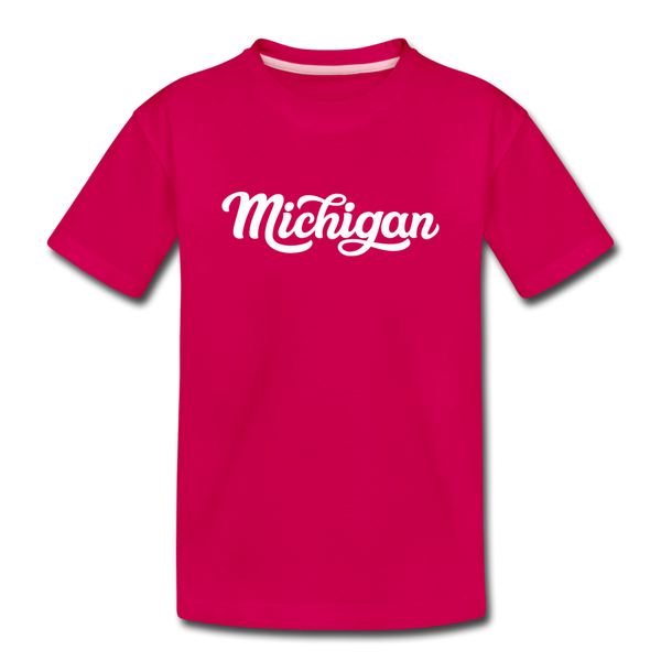 Michigan Youth T-Shirt - Hand Lettered Youth Michigan Tee - dark pink