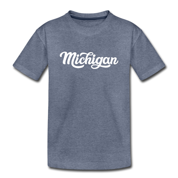 Michigan Youth T-Shirt - Hand Lettered Youth Michigan Tee - heather blue