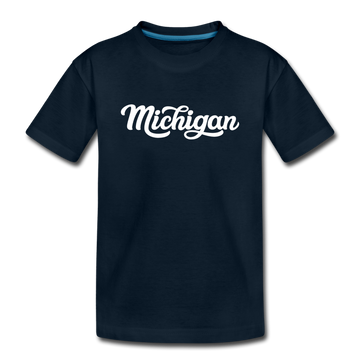 Michigan Youth T-Shirt - Hand Lettered Youth Michigan Tee - deep navy