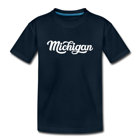 Michigan Youth T-Shirt - Hand Lettered Youth Michigan Tee - deep navy