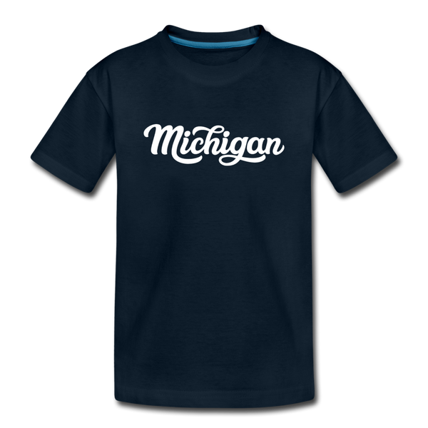 Michigan Youth T-Shirt - Hand Lettered Youth Michigan Tee - deep navy