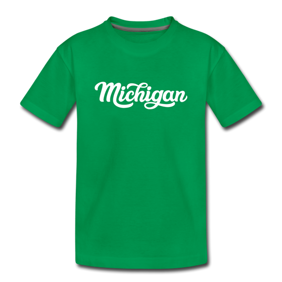 Michigan Youth T-Shirt - Hand Lettered Youth Michigan Tee - kelly green