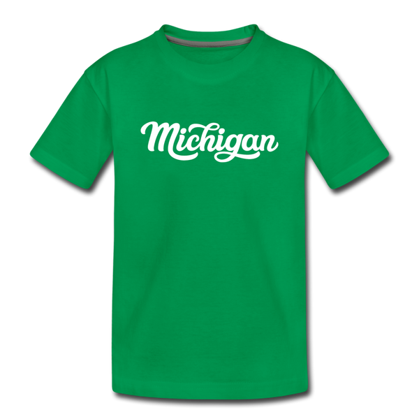 Michigan Youth T-Shirt - Hand Lettered Youth Michigan Tee - kelly green