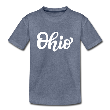 Ohio Youth T-Shirt - Hand Lettered Youth Ohio Tee - heather blue