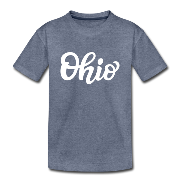 Ohio Youth T-Shirt - Hand Lettered Youth Ohio Tee - heather blue