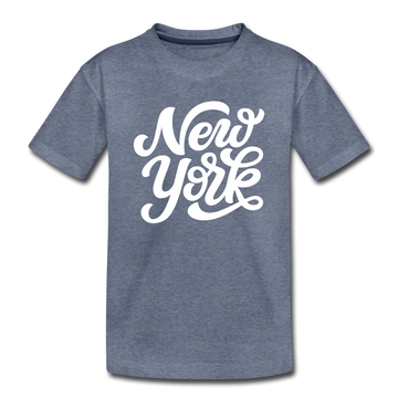 New York Youth T-Shirt - Hand Lettered Youth New York Tee - heather blue